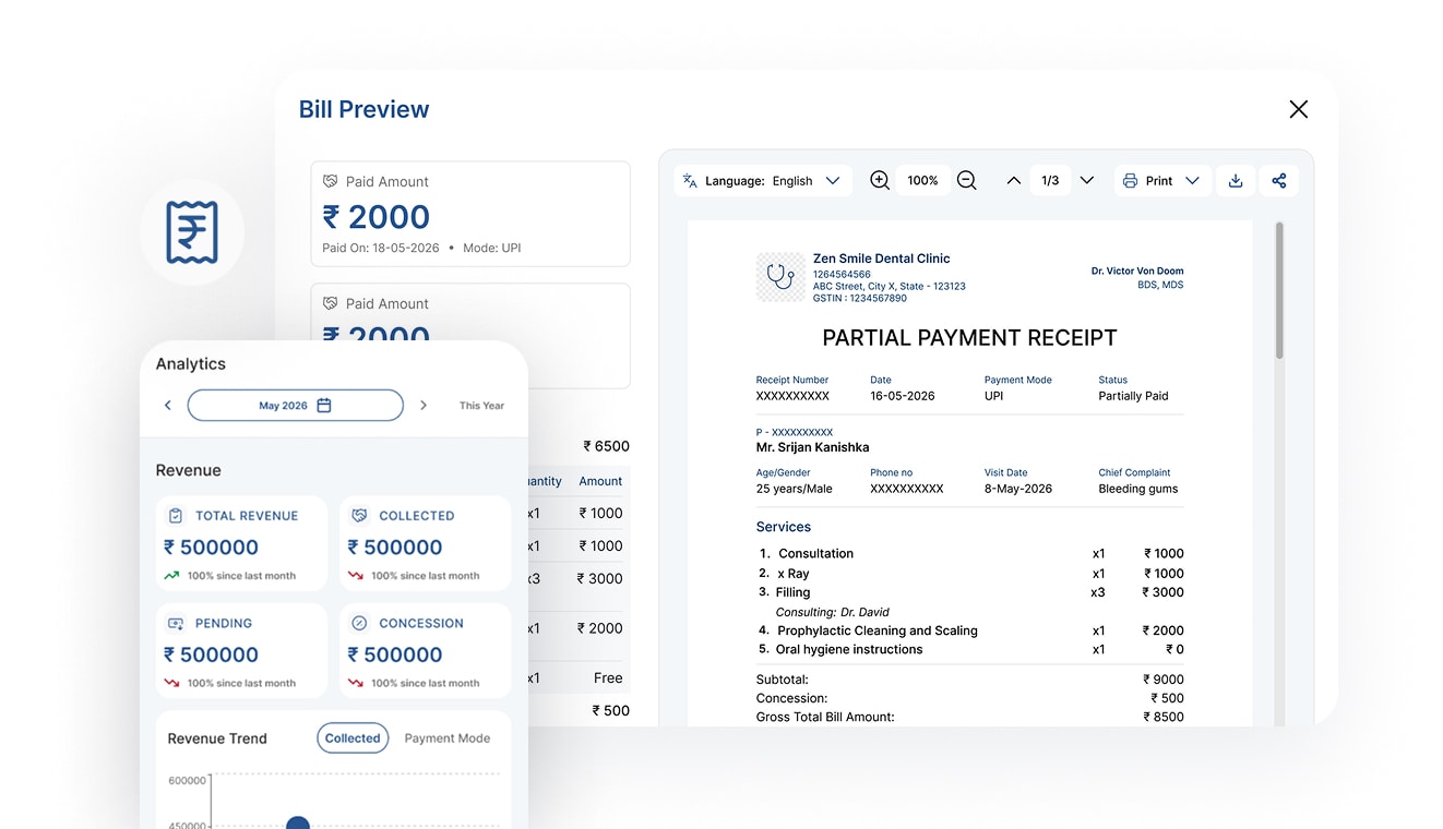 MedSnap billing — invoices, receipts and payment tracking
